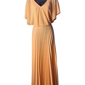 70’s Peach Knit/Pleated Maxi Dress with Sheet Shawl